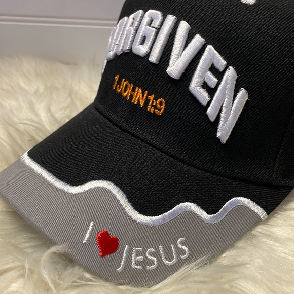 Forgiven -1 John 1:9 Black Embroidered Baseball Cap - Picture 11 of 12
